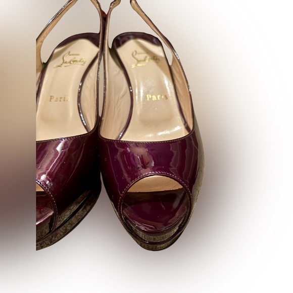 Christian Louboutin Cathay Oxblood Patent Leather Slingback Red Rubber Bottoms - Picture 3 of 9